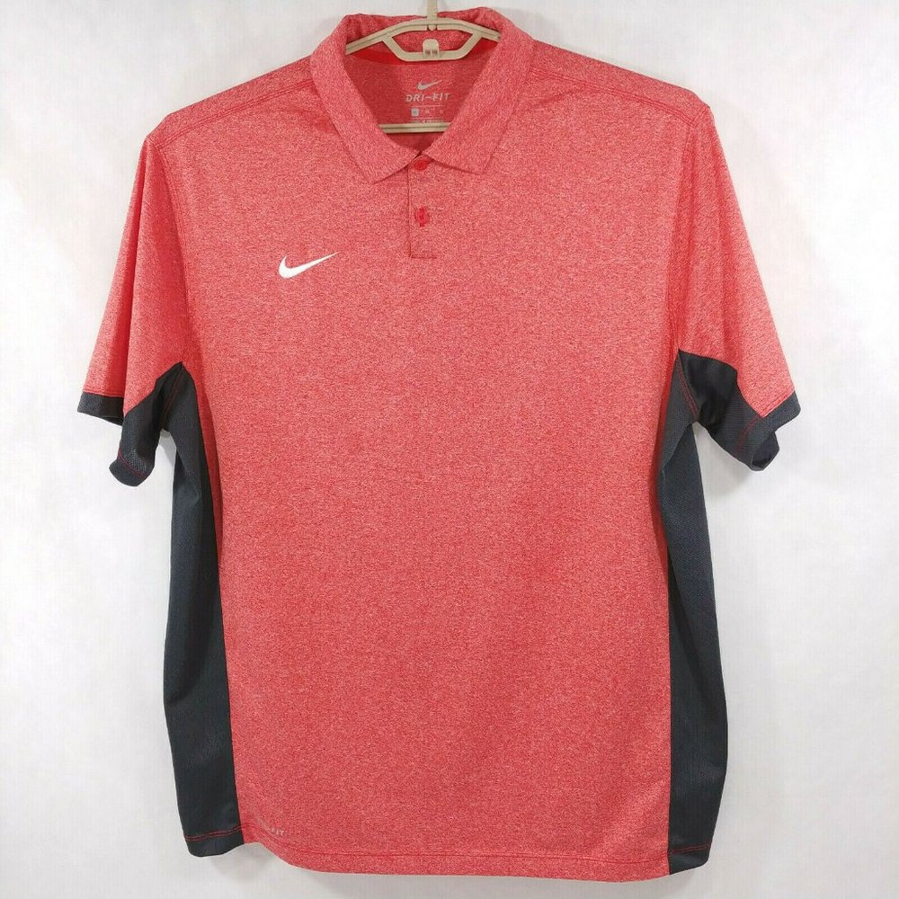 Nike Dri Fit Red Heather Performance Moisture Wicking Golf Polo Shirt Mens XL